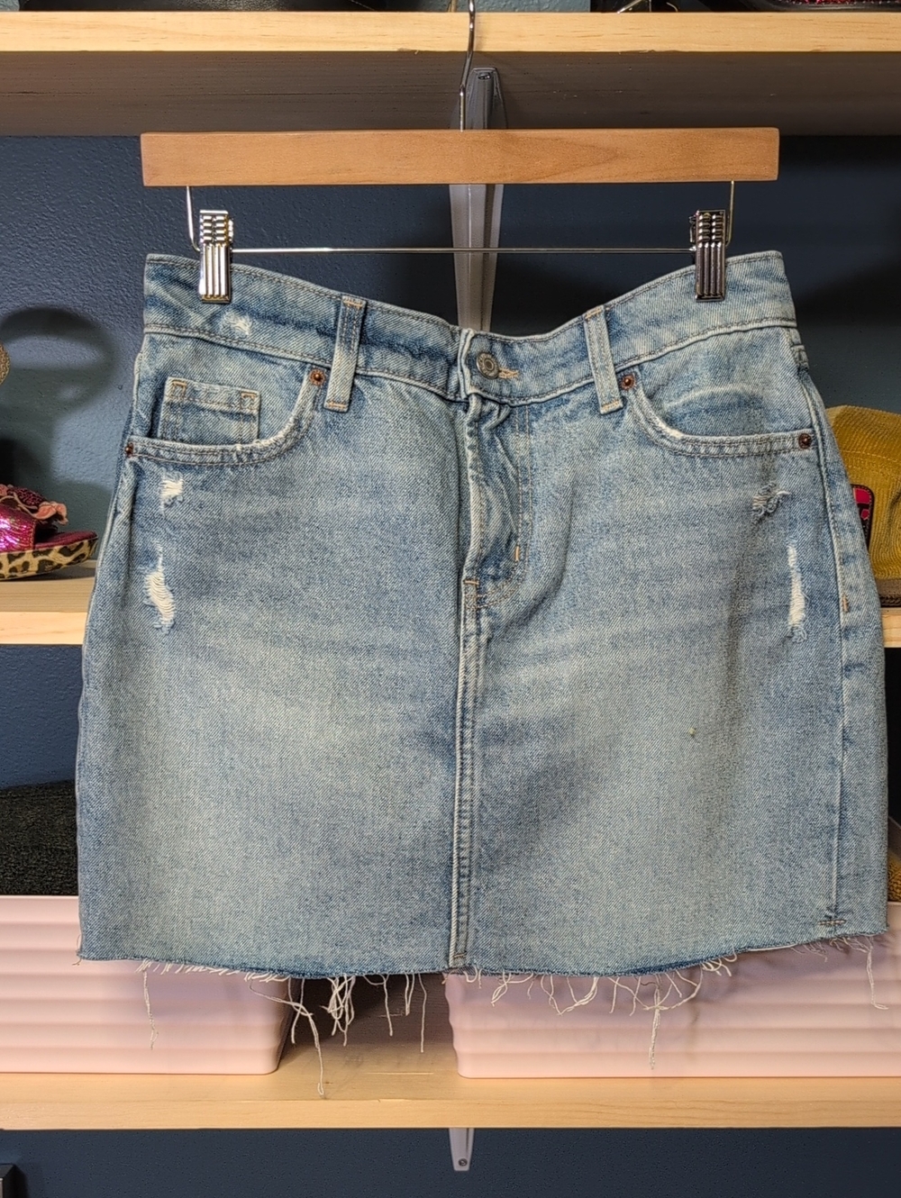 Old Navy Light Blue Distressed Denim Mini Skirt
